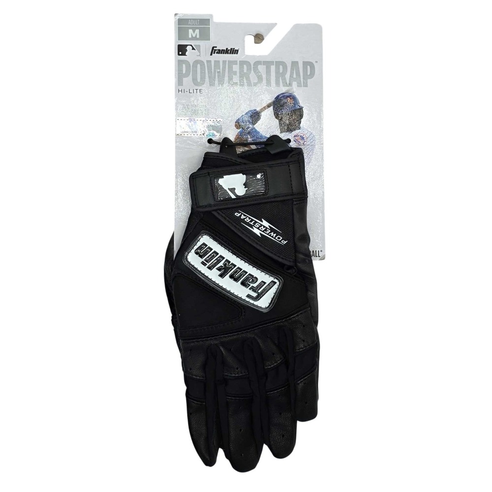 Franklin Powerstrap Hi-Lite MLB Baseball Softball Batting Gloves Adult M Black